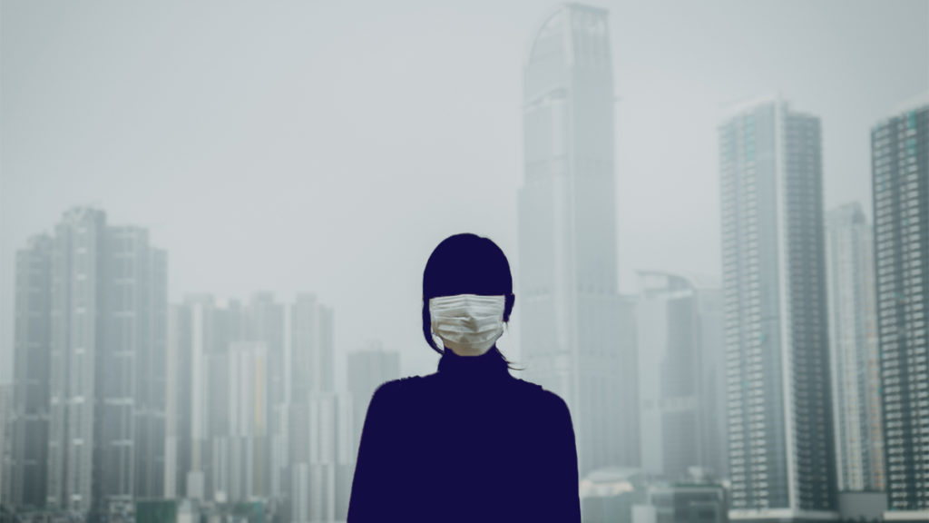 woman in mask on street