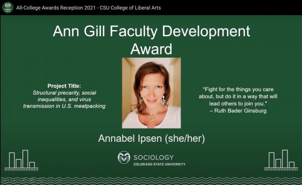 screenshot of Annabel accepting award virtually