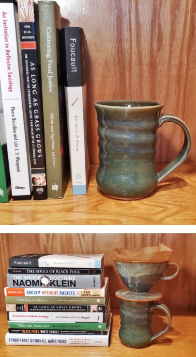 Benja's books and pottery